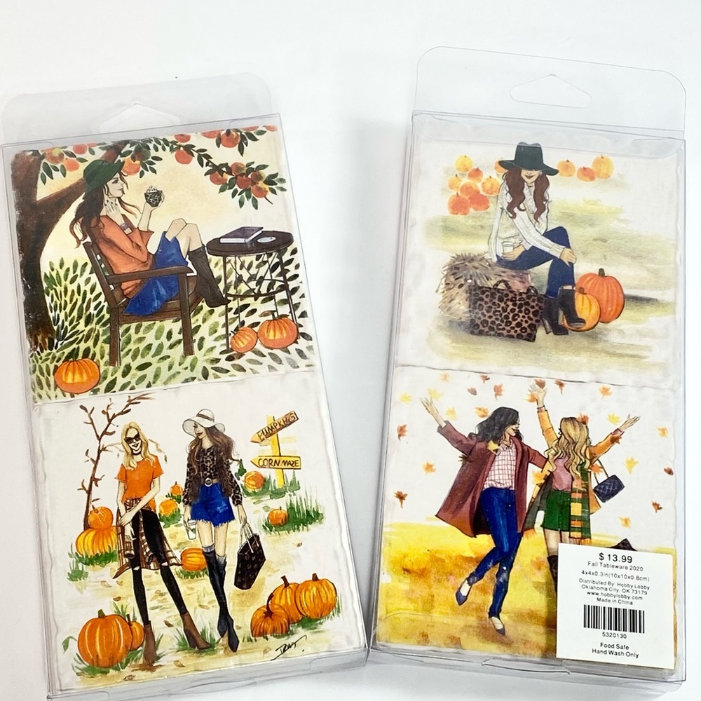 Rongrong Girls Fall Ceramic Coasters Set of 8